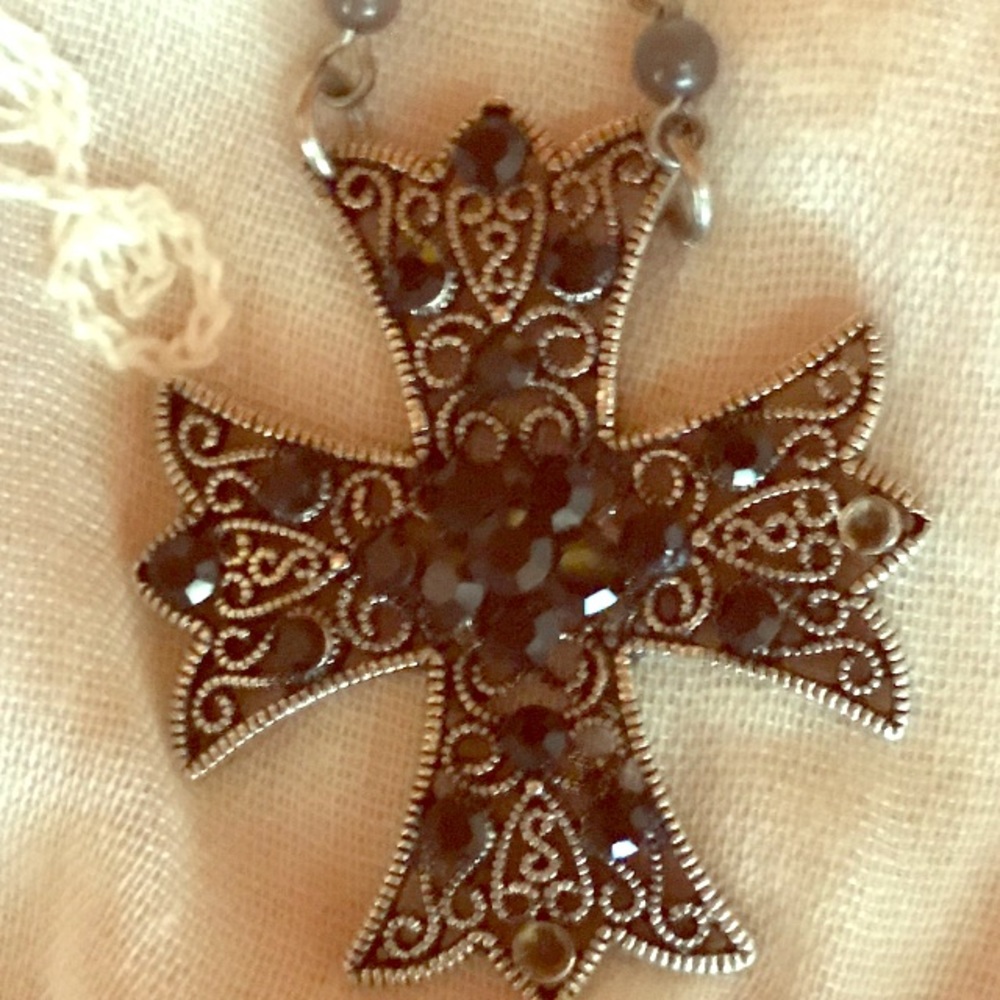 Vintage Lia Sophia cross necklace leather strap
